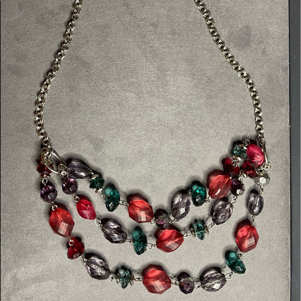 Beautiful costume neck lace with red green and grayish stones